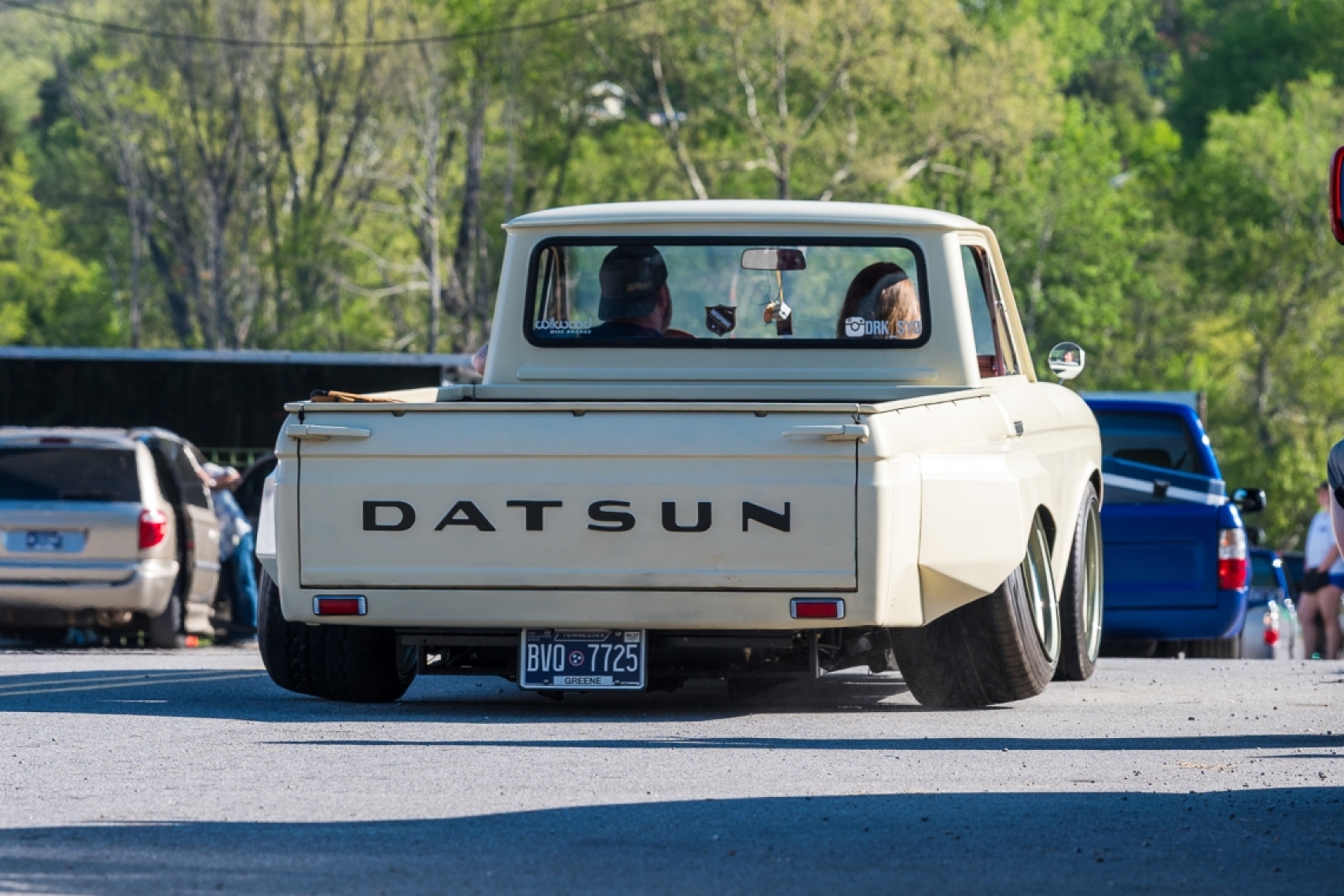 Classic lowered Datsun mini truck cruising through Southeast MiniTruckin Nationals in Maggie Valley, North Carolina.